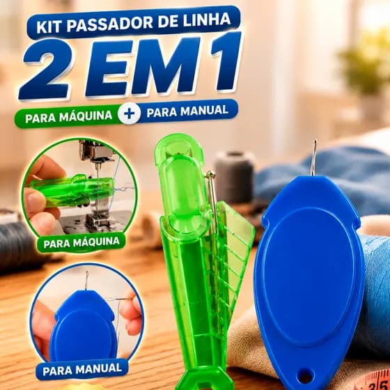 Kit Passador de Linha 2 em 1 (Manual + Máquina) Prático e Resistente