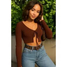 Blusa Cropped Ribana | Canelada Feminina | Moda Outono Inverno | Básica e Versátil ( Cropped Amarração )