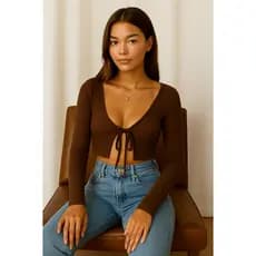 Cropped Manga Longa Ribana | Tecido Canelado | Look Casual Tumblr | Streetwear Fashion ( Cropped Amarração )