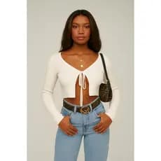 Blusa Feminina Ribana Canelada | Cropped Básico | Look Instagramável  | Tendência TikTok ( Cropped Amarração )
