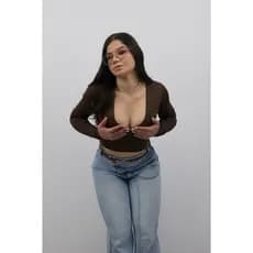Blusa Cropped Manga Longa Feminina Suplex Premium Decote em V Forro Interno Qualidade Moda 2025 ( Mariah )