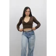 Cropped Feminino Manga Longa Suplex Premium Decote V Look Blogueira Streetwear Fashion ( Mariah )
