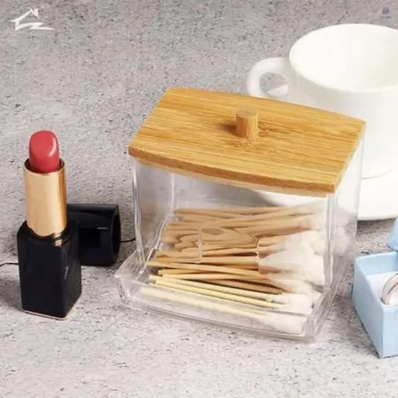 ORGANIZADOR COSMETICOS COTONETE TAMPA DE BAMBU CHARM 8,8X7,5X5CM