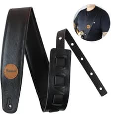 Correia Basso P/ Guitarra Violão Preto Acolchoada Couro Luxo