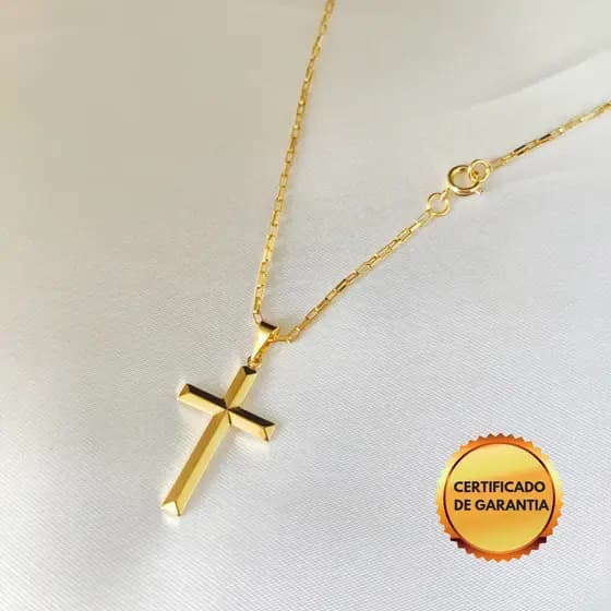 Cordão masculino, Corrente masculina, Colar masculino, Moeda Antiga com Banho de Ouro 18k, com Pingente Cruz Chanfrada.
