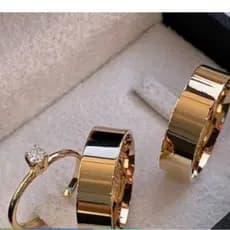 Par Aliança Reta 6mm mais 1 Anel Solitário de Aço Inoxidável Banhada a Ouro 18k