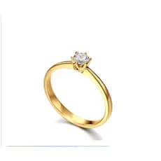 Anel Solitário Banhado A Ouro 18K Pedra Zircônia Formato Diamante 2mm Aço Inoxidável