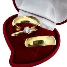 Par alianças de casamento, noivado grossa 6mm barata tradicional clássica com anel aparador solitário dourado banhado aço inoxidável