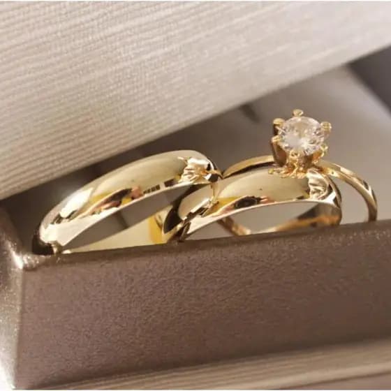 Par De Aliança banhado Moeda Antiga Redonda 4mm Ouro 18K e solitário