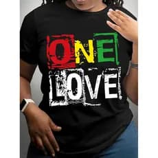 Camiseta Feminina Frase One Love "Um Amor" Colorida Reggae Moda Verão 100% Algodão