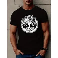 Camiseta Masculina Arvore da Vida Arvore Viking Casual Manga Curta T-shirt Estilo 100% Algodão