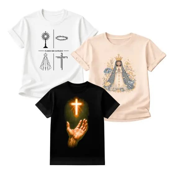 Kit 3 Camisetas Católica Santos Estampas Gospel Religião