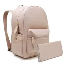 Mochila Feminina Bolsa Couro Casual Impermeavel  + Carteira Media Porta Cartao