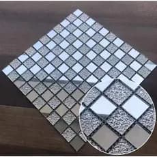5 unidades Pastilha placa 3D papel de Parede Metalizada Prata 30x30cm adesival cozinha banheiro