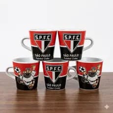 JOGO CANECAS TIME FAIXA 120ml CHÁ CAFÉ XÍCARA PERSONALIZADA PRESENTE VIBRANTE PORCELANA DECORADA CAFÉ MANHÃ COM TIMÃO