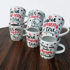 Jogo Canecas 120ml Namorados Faixa Porcelana Personalizada Presente Elegante Xícara Chá Café Chicara Personalizada Amoor