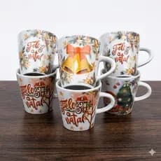 Kit Canecas De Porcelana 120ml Personalizada Papai Noel Faixa Xícara Café Chá Presente Feliz Natal Elegante Café Manhã