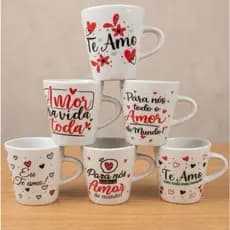 Kit Canecas Dia Dos Namorados V Frente 120ml Presente Elegante Chá Café Porcelana Personalizada Xicara Amor