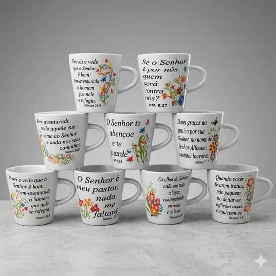 Kit Caneca 120ml Salmo Xícara Chá Café Porcelana Personalizada Desing Sofisticado Presente Elegante