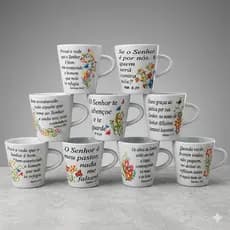 Kit Caneca 120ml Salmo Xícara Chá Café Porcelana Personalizada Desing Sofisticado Presente Elegante
