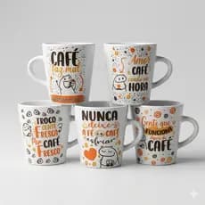 Kit Caneca 120ml Café Meme Xícara Chá Café Porcelana Personalizada Desing Sofisticado Presente Elegante