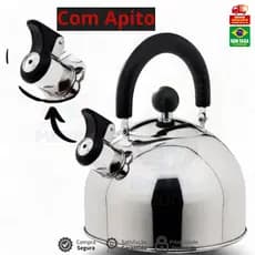 Chaleira Inox 2L com Tampa Alça Térmica e Apito para Café Cha Bebidas