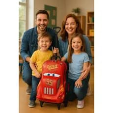 Mala Infantil Carrinho Rodinhas Vermelha Mochila Criança Viagem Bolsa Bagagem Escolar