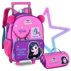 Kit Mochila Rodinha Luluca Youtuber Oficial Estojo Organizador Triplo Escolar Chaveiro Lançamento