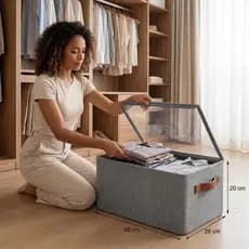 Caixa Organizadora De Roupas Tampa Transparente Dobrável Resistente Cesto Organizador Calças Closet
