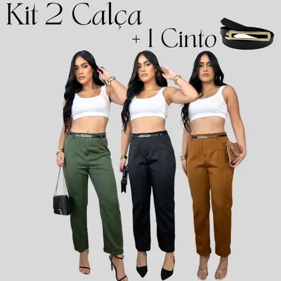Kit 2 Calça Alfaiataria Feminino Com Cinto