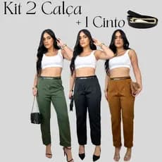 Kit 2 Calça Alfaiataria Feminino Com Cinto