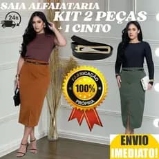 kit 2 Saia Longa Feminina Alfaiataria ACOMPANHA CINTO