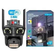 Câmera de segurança Wi-Fi externa com 3 lentes, 360°, zoom óptico, visão noturna, à prova d'água