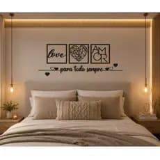 KIT 3 Quadros Para todo Sempre, Love e Coração Geométrico Amor + 2 Mini Apliques, Coração Frase de Parede Religioso MDF