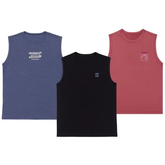 Kit 3 Regatas Masculinas Algodão Básica Verão Praia Academia