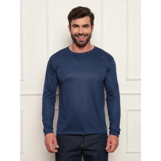 Camiseta Malha Fria Masculina Básica Pv Manga Longa Atacado P ao GG
