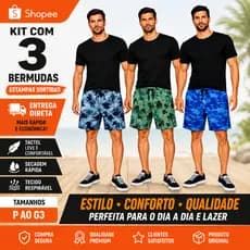Kit 3 Bermudas Masculinas Tactel Praia Piscina Estampadas Floral Mauricinho