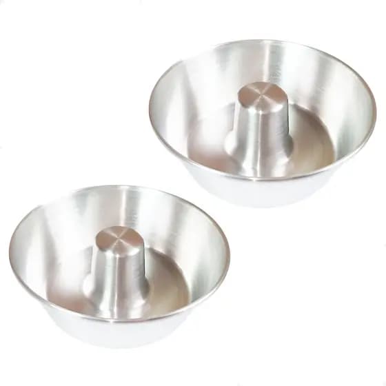 Kit 2 Formas Redonda Bolo Pudim Com Tubo Alumínio Polido 20cm Número 20 Tamanho Médio Vulcão Banho