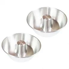 Kit 2 Formas Redonda Bolo Pudim Com Tubo Alumínio Polido 20cm Número 20 Tamanho Médio Vulcão Banho