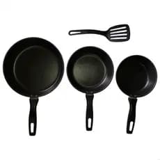 Kit 3 Frigideiras Alumínio Antiaderente Teflon Cozinha Sem Óleo Funda Com Espátula Reforçada Preto