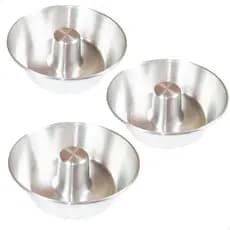 Kit 3 Formas Redonda Bolo Pudim Com Tubo Alumínio Polido 20cm Número 20 Tamanho Médio Vulcão Banho