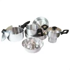 Kit Completo Cozinha 6 Peças Panelas Alumínio Forte Presente Cuscuzeira Forma Caneca Chá de Cozinha