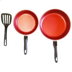 Kit 2 Frigideiras Alumínio Antiaderente Teflon Cozinha Sem Óleo Funda Espátula Reforçada Vermelho