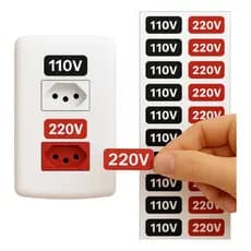 48 Unidades Etiqueta Adesiva Resinada PU Identificador de Voltagem 110V/220V Tomadas