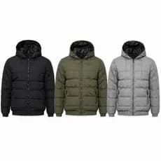 Jaqueta Masculina Acolchoada Dupla Face Corta Vento Bobojaco com Capuz e Bolsos com Zíper Forro PU