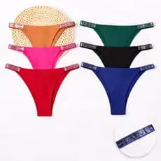 Kit Calcinha Tanga Feminina Sem Costura Poliamida Love Strass Confortável Premium