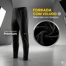 Calça Inverno Forrada Veludo Pelúcida Masculina Esportiva Frio Poliamida Bolso Zíper Motoqueiro