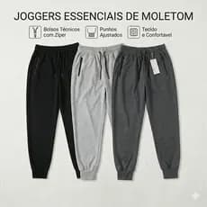 Calça Jogger Masculina Poliéster Bolso Com Zíper E Punho