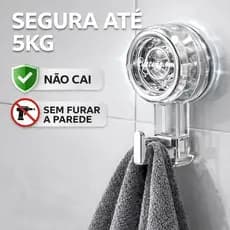Gancho Sem Furar Ventosa Rotativa Acrílico Luxo Até 5kg  Banheiro Cozinha