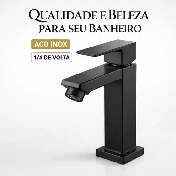 Torneira de Banheiro Preta Luxo  1/2 em Metal Premium